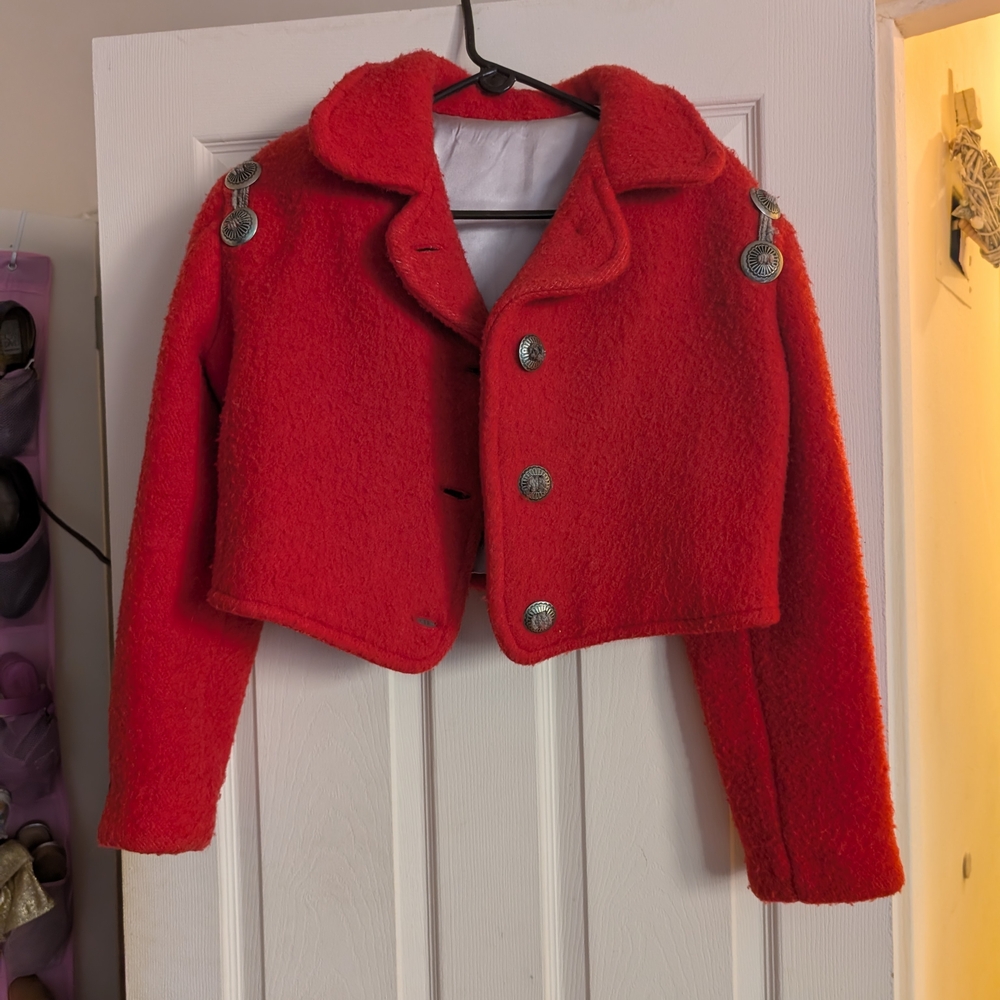 Red Kids Jacket with Button Accents